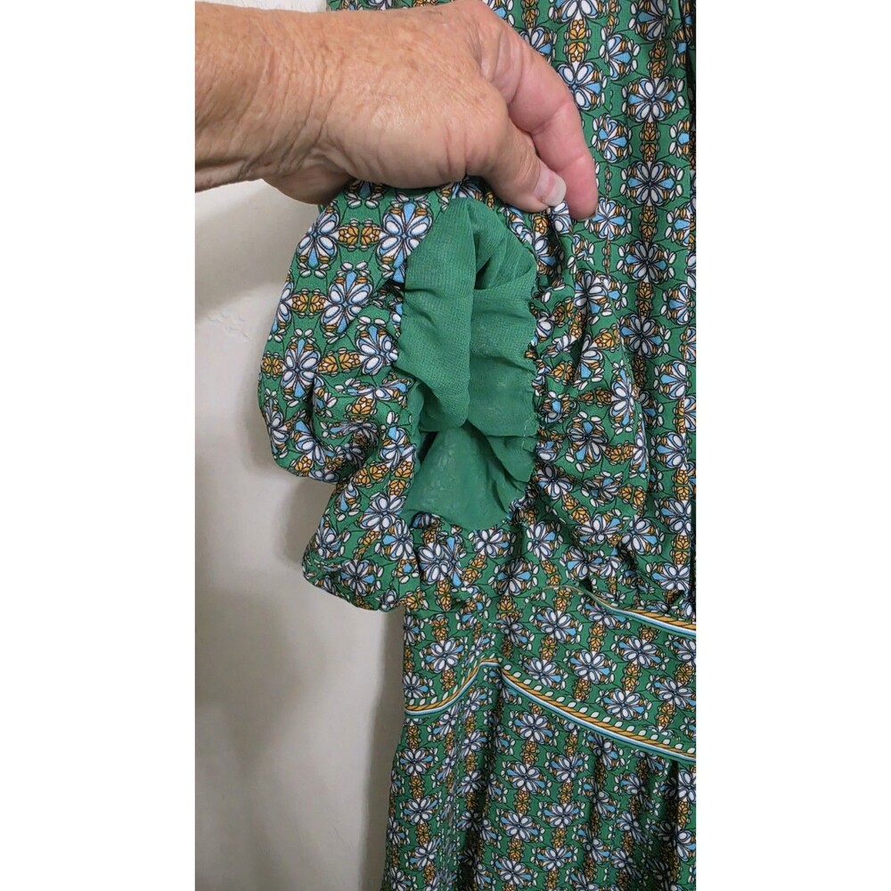 Max Studio Green Floral V-Neck Puff Short Sleeve Midi Milkmaid Boho Dress XL - Picture 5 of 16